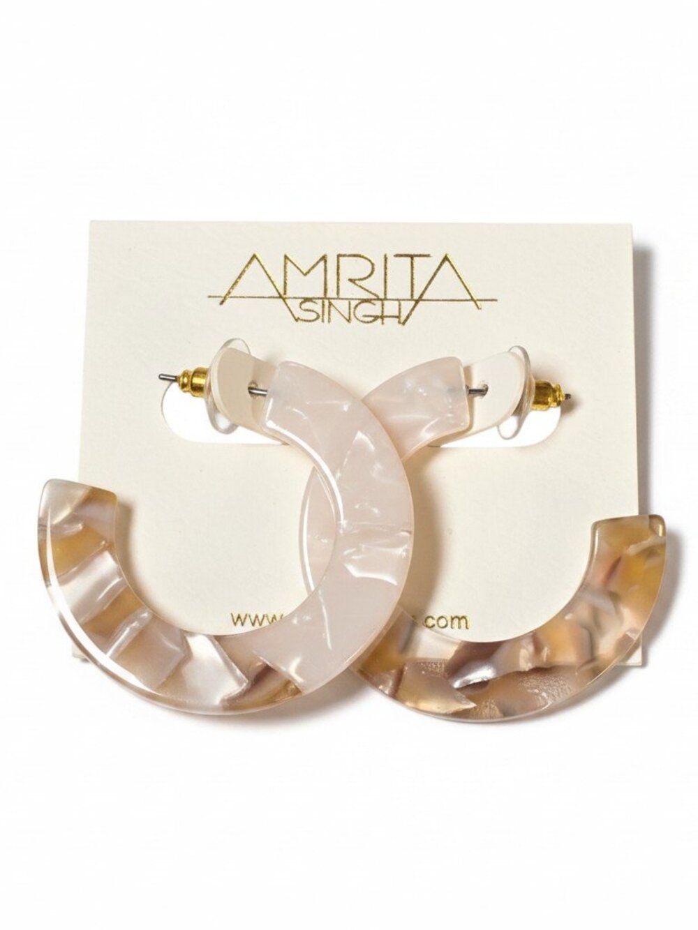 Amrita Singh Women's Acrylic White Brown Hoop Earrings NWT